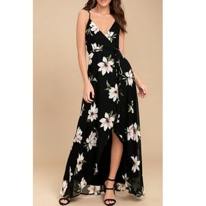 All Mine Black Floral High-Low Wrap Dress